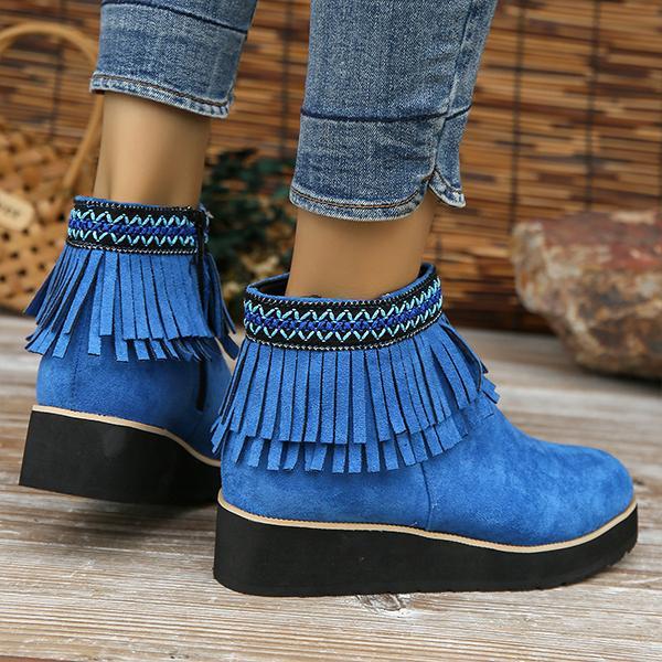 Women's Casual Ethnic Style Tassel Thick Sole Short Boots