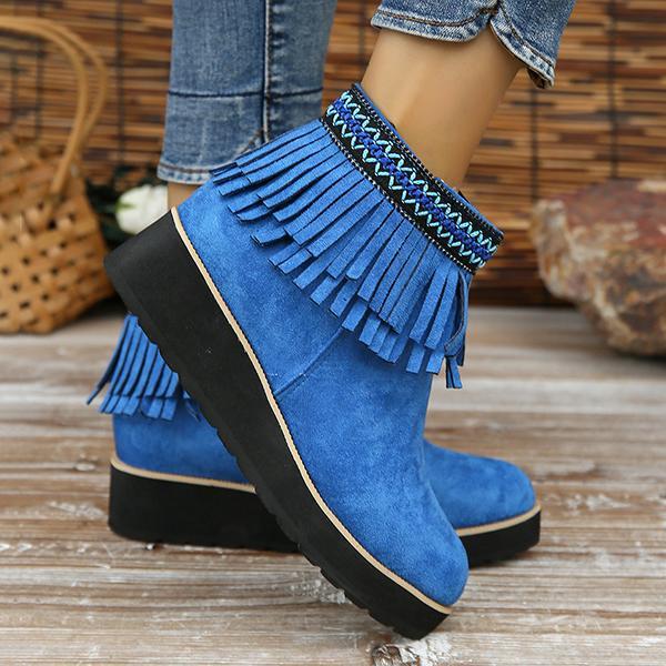 Women's Casual Ethnic Style Tassel Thick Sole Short Boots