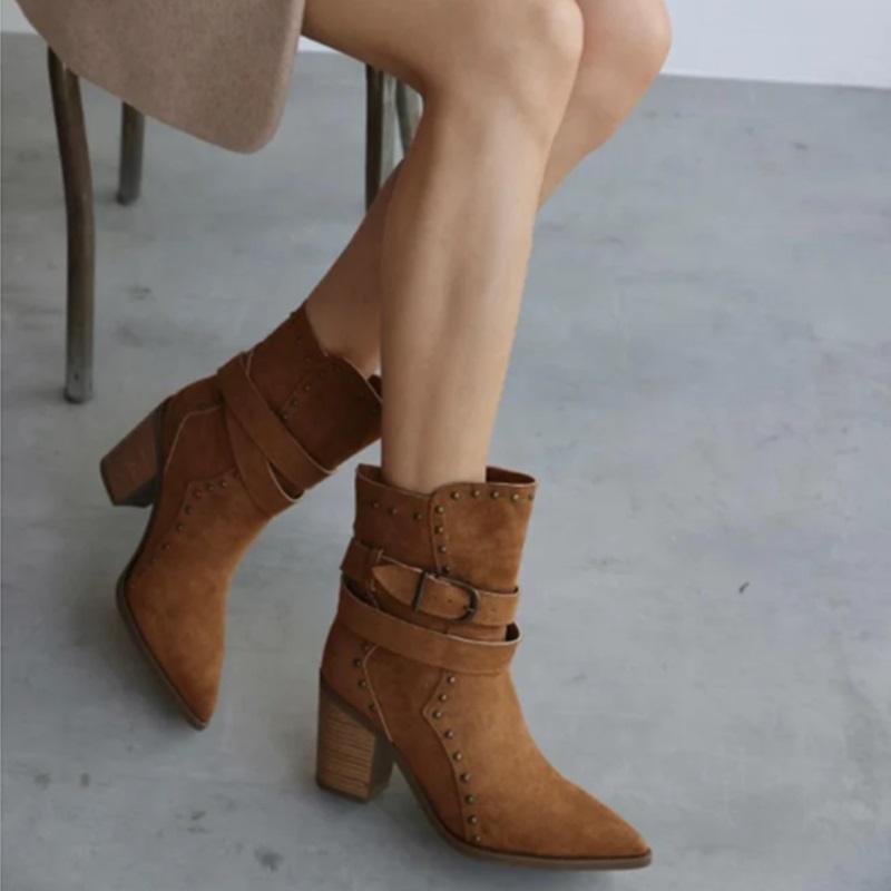 Alexa Belt Buckle Studded Heeled Women's Boots