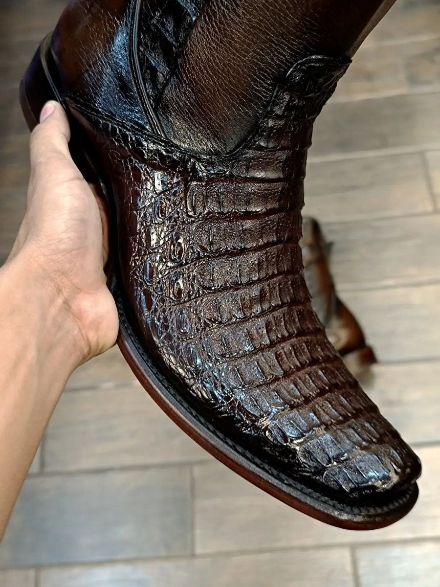 Men's Handmade Buckle Crocodile Boots