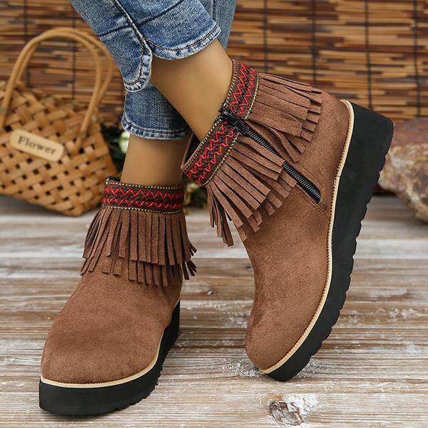 Women's Casual Ethnic Style Tassel Thick Sole Short Boots