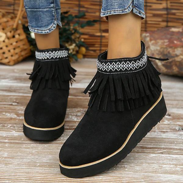 Women's Casual Ethnic Style Tassel Thick Sole Short Boots