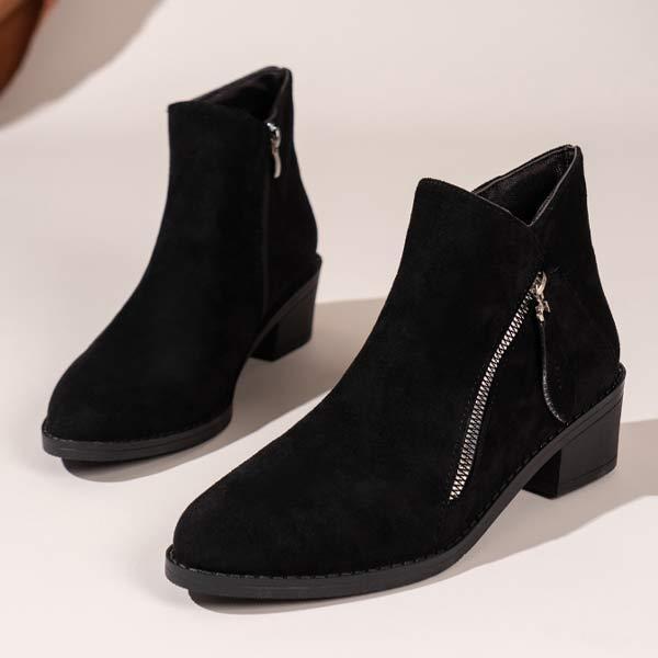 Women's Suede Chunky Heel Short Boots