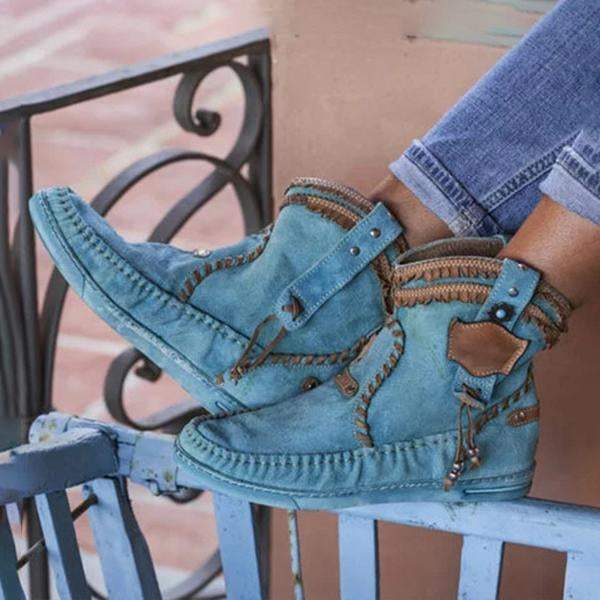 Women's Retro Tassel Slip-On Flat Short Boots
