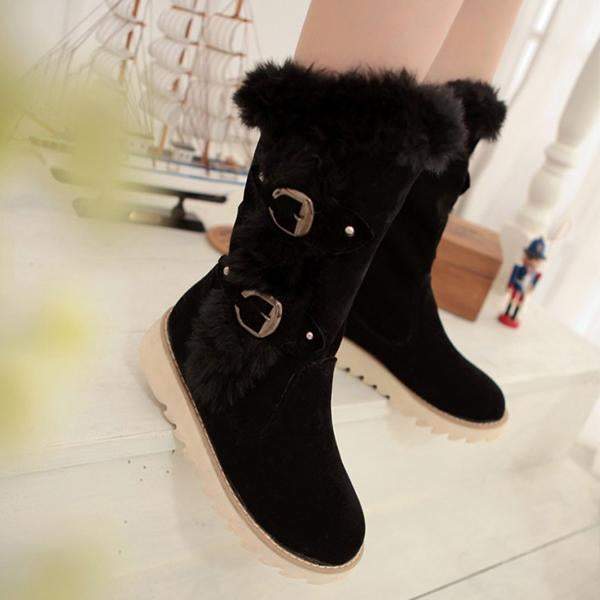 Women's Casual Thick Soled Furry Gear Sole Warm Cotton Boots
