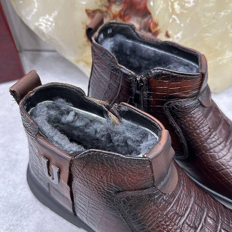 Men's Crocodile-Print Fleece-lined Leather Ankle Boots