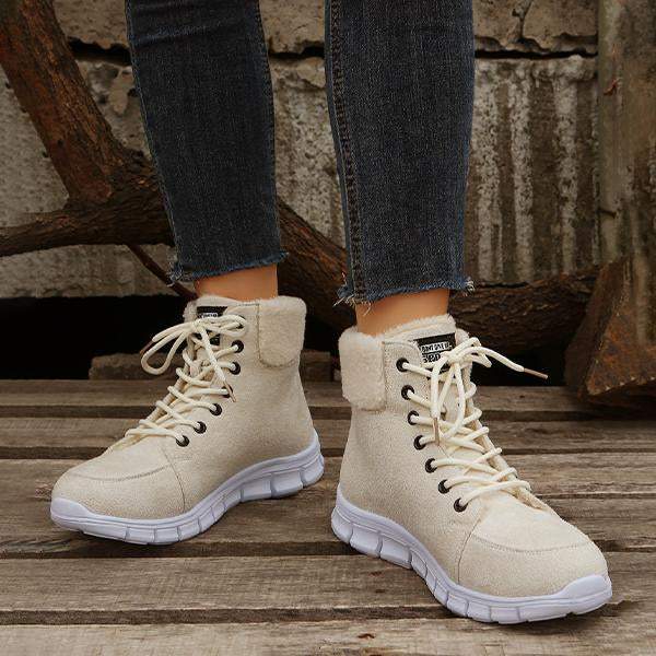 Women's Casual Plush Cuffed Lace Up Boots