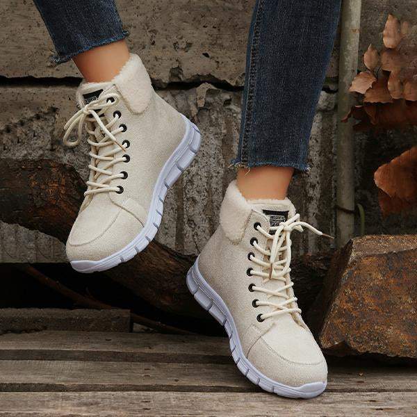 Women's Casual Plush Cuffed Lace Up Boots