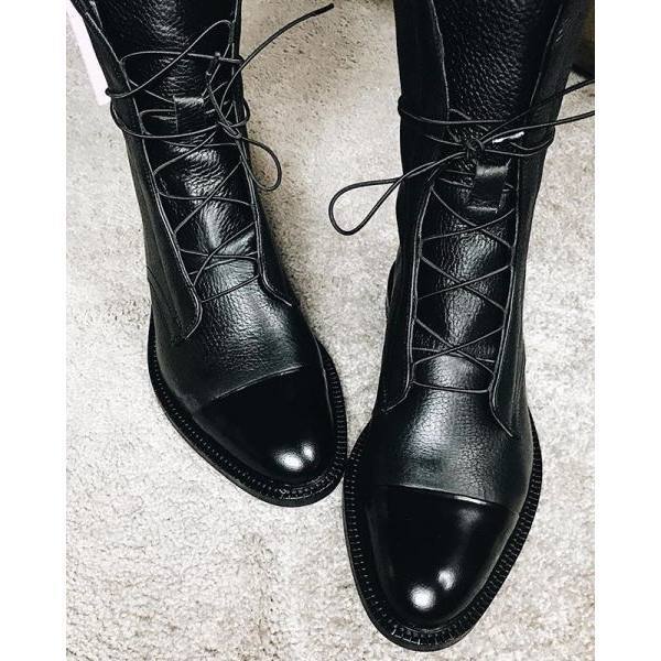 Women'S Paneled Lace-Up Short Martin Boots Biker Boots