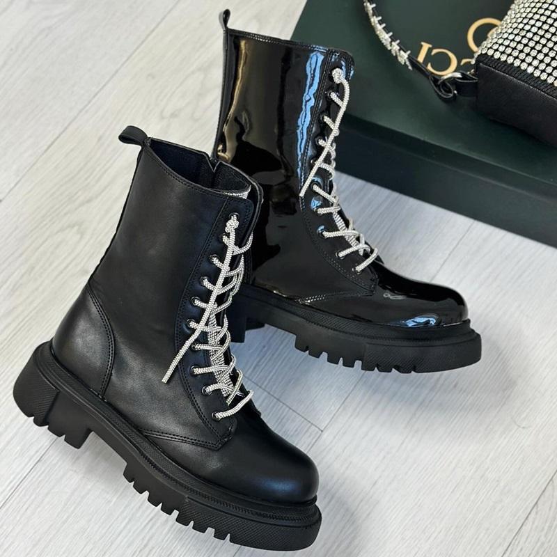 Rhinestone Patent Leather Platform Boots