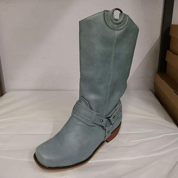 Women's Low Heel Knight Boots With Metal Buckle