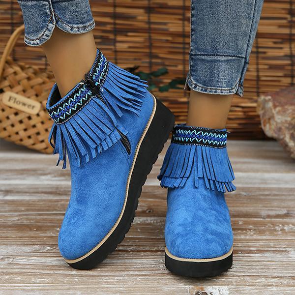 Women's Casual Ethnic Style Tassel Thick Sole Short Boots