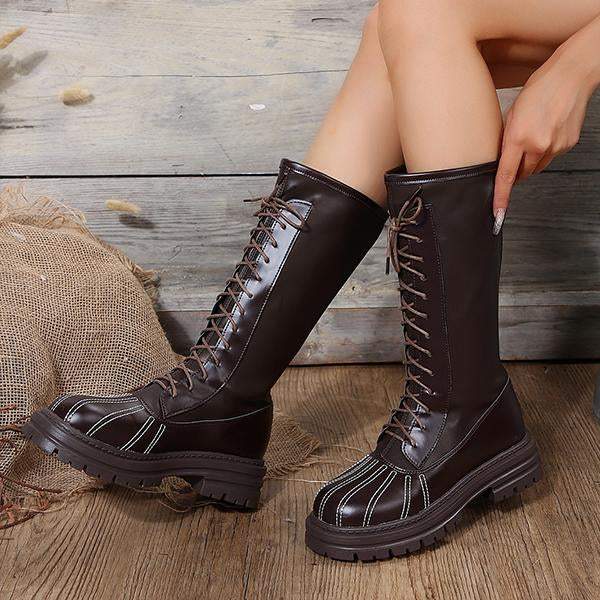 Women's Casual Lace-Up Thick Sole Long Boots