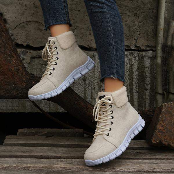 Women's Casual Plush Cuffed Lace Up Boots