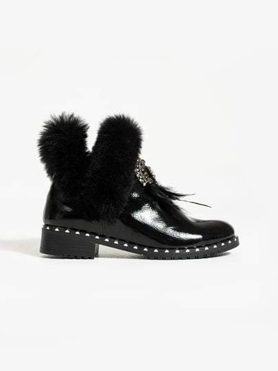 SARAH Black Patent Leather Stone Detailed Women's Boots