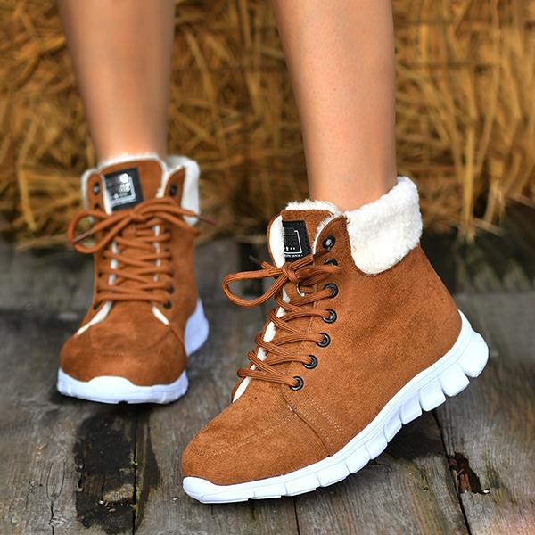 Women's Casual Plush Cuffed Lace Up Boots