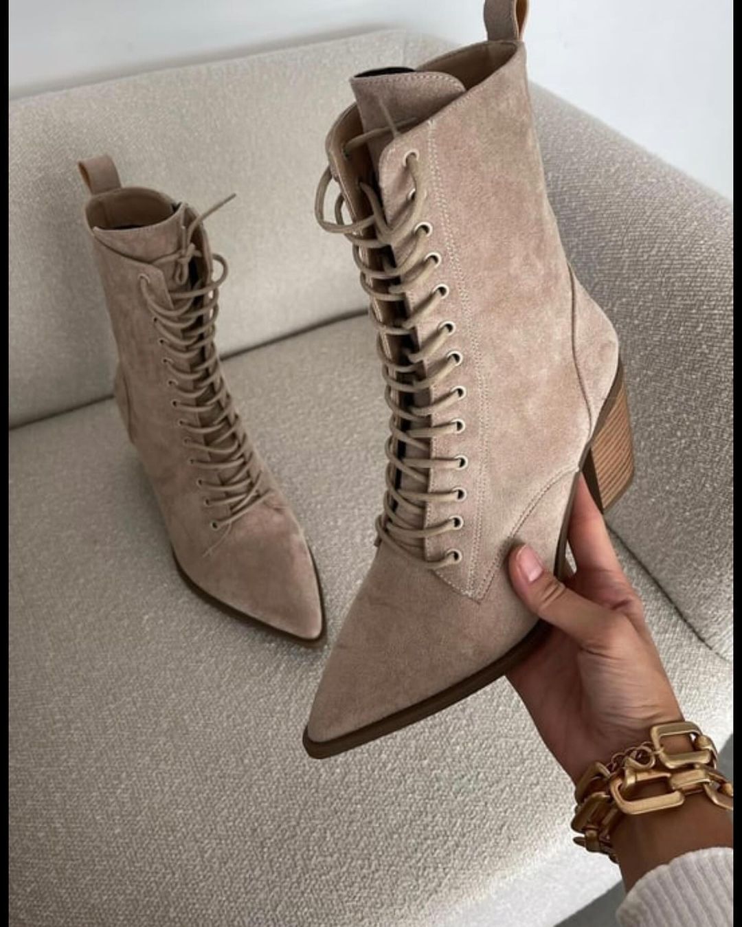 Lace-Up Women's Heeled Boots - MINK SUEDE