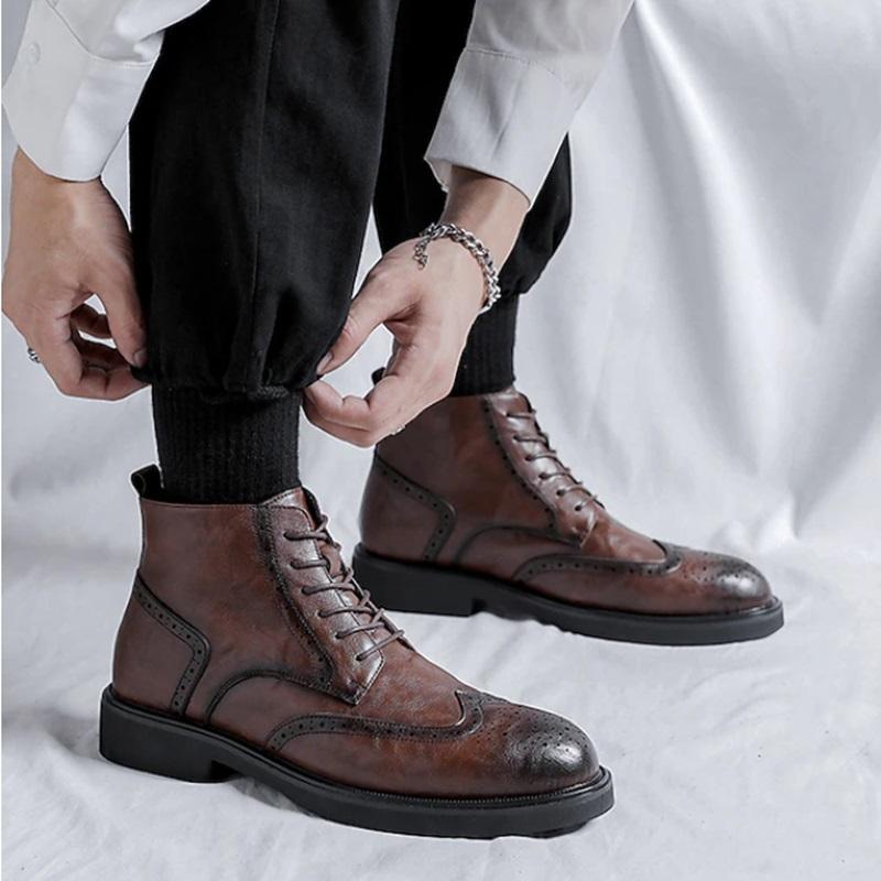 Men's Retro Leather High-rise Comfortable Wear-resistant Boots