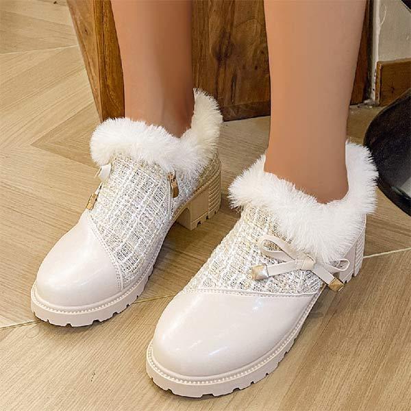 Women's Chunky Heel Side-Zip Faux Fur Cuff Boots