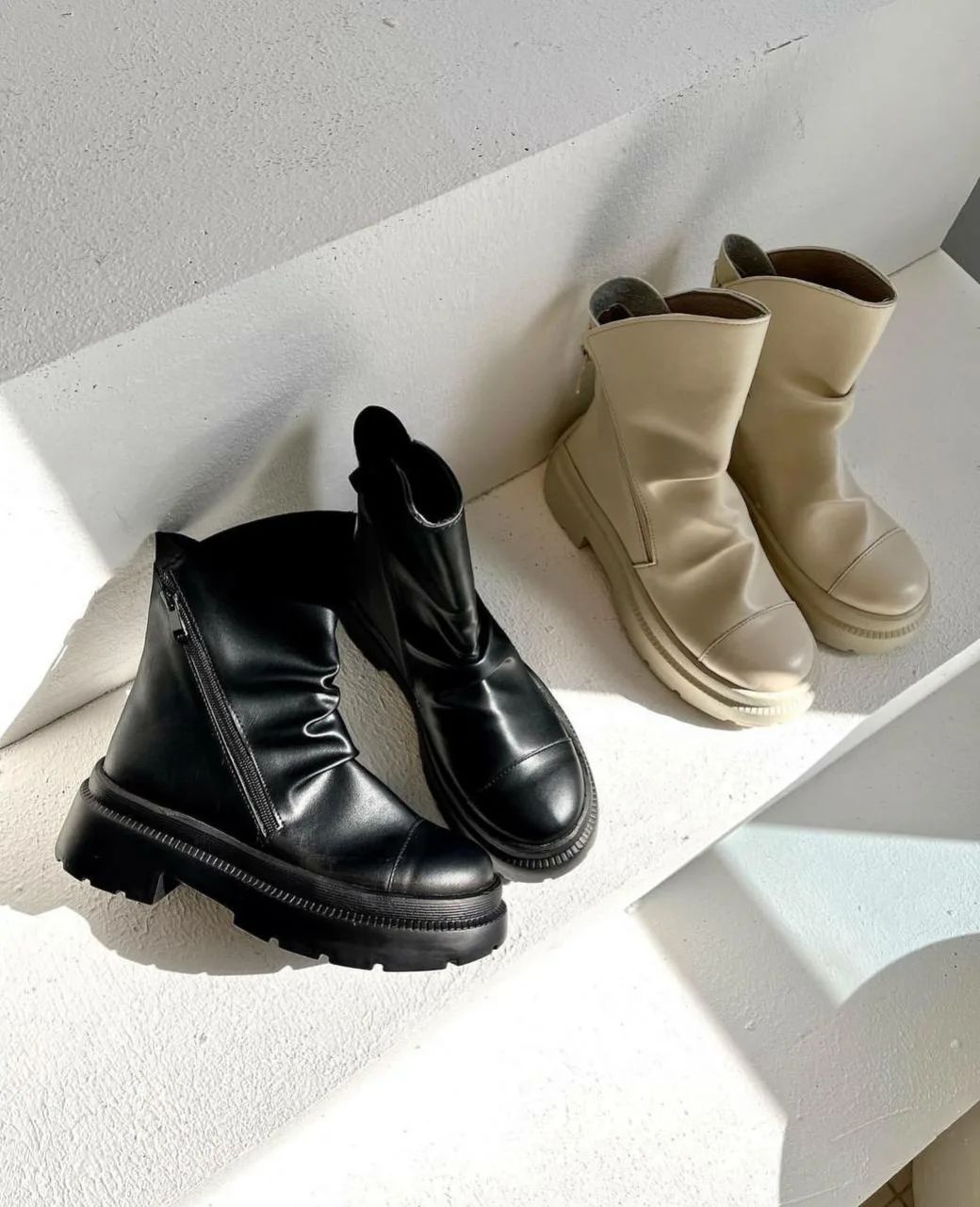 Round Toe Waterproof Patent Leather Side Zip Booties