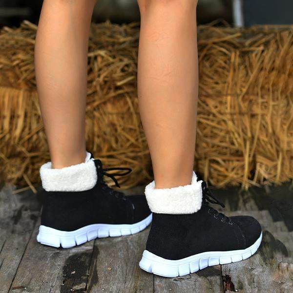 Women's Casual Plush Cuffed Lace Up Boots