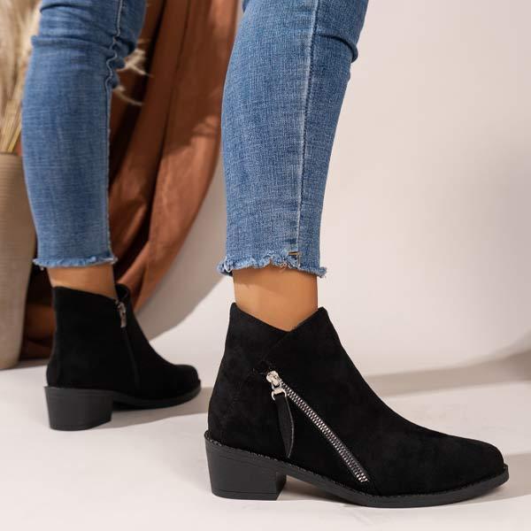 Women's Suede Chunky Heel Short Boots