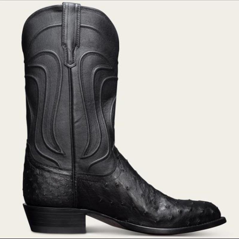 Roman Cozy Mid-Heel Ostrich Knights Boots