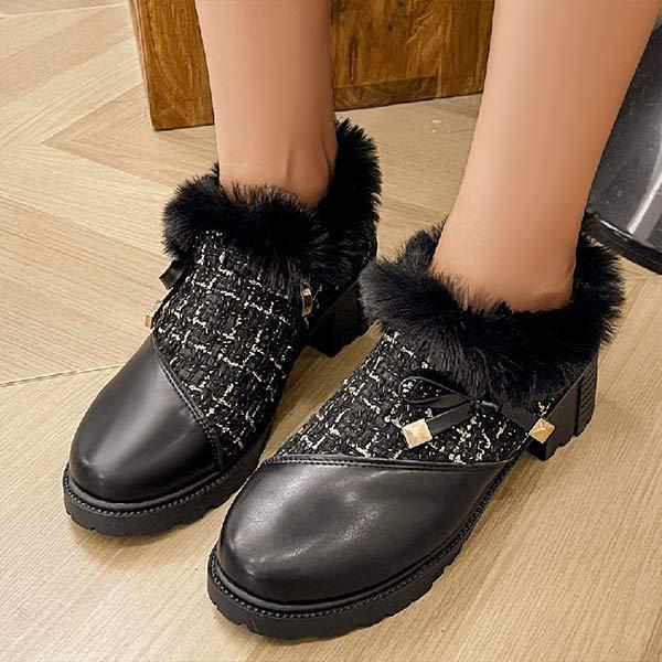 Women's Chunky Heel Side-Zip Faux Fur Cuff Boots