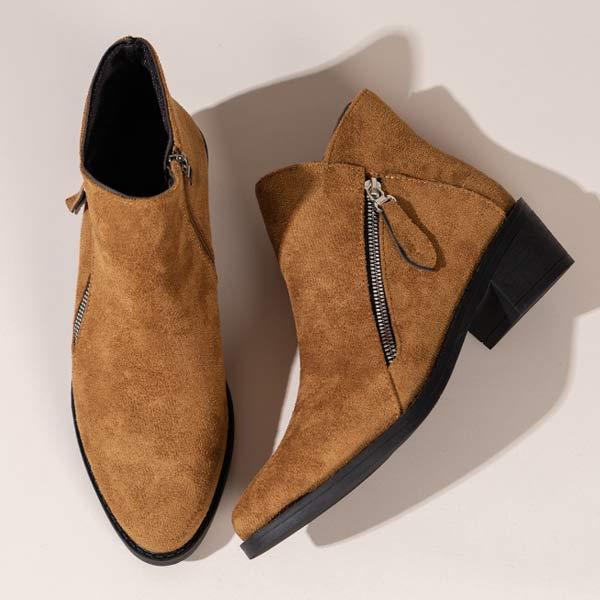 Women's Suede Chunky Heel Short Boots