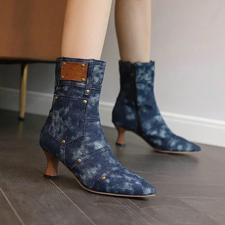 Denim Plain Casual Cowboy Boots