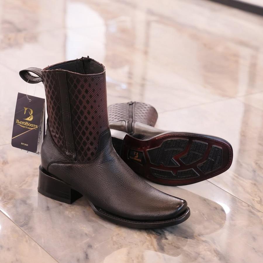 Men's Check Leather Cowboy Boots
