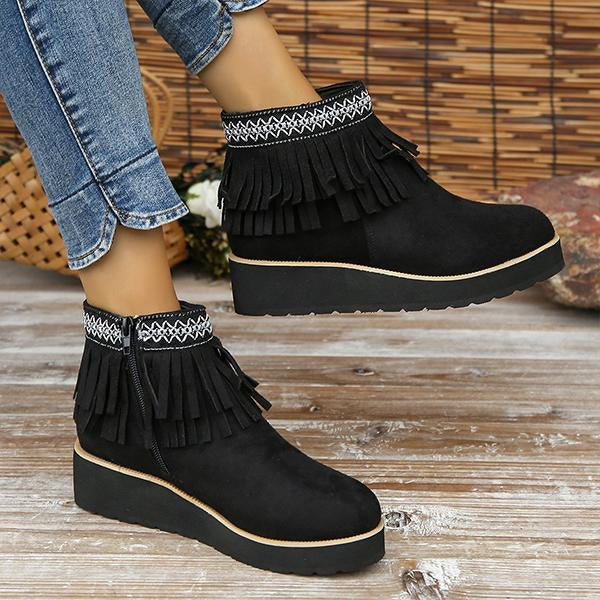 Women's Casual Ethnic Style Tassel Thick Sole Short Boots