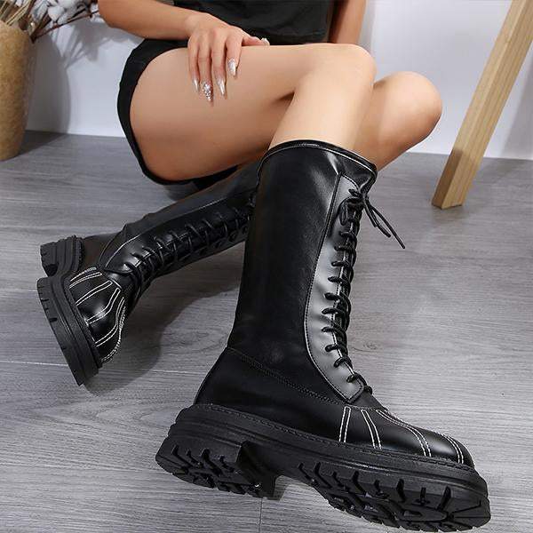 Women's Casual Lace-Up Thick Sole Long Boots