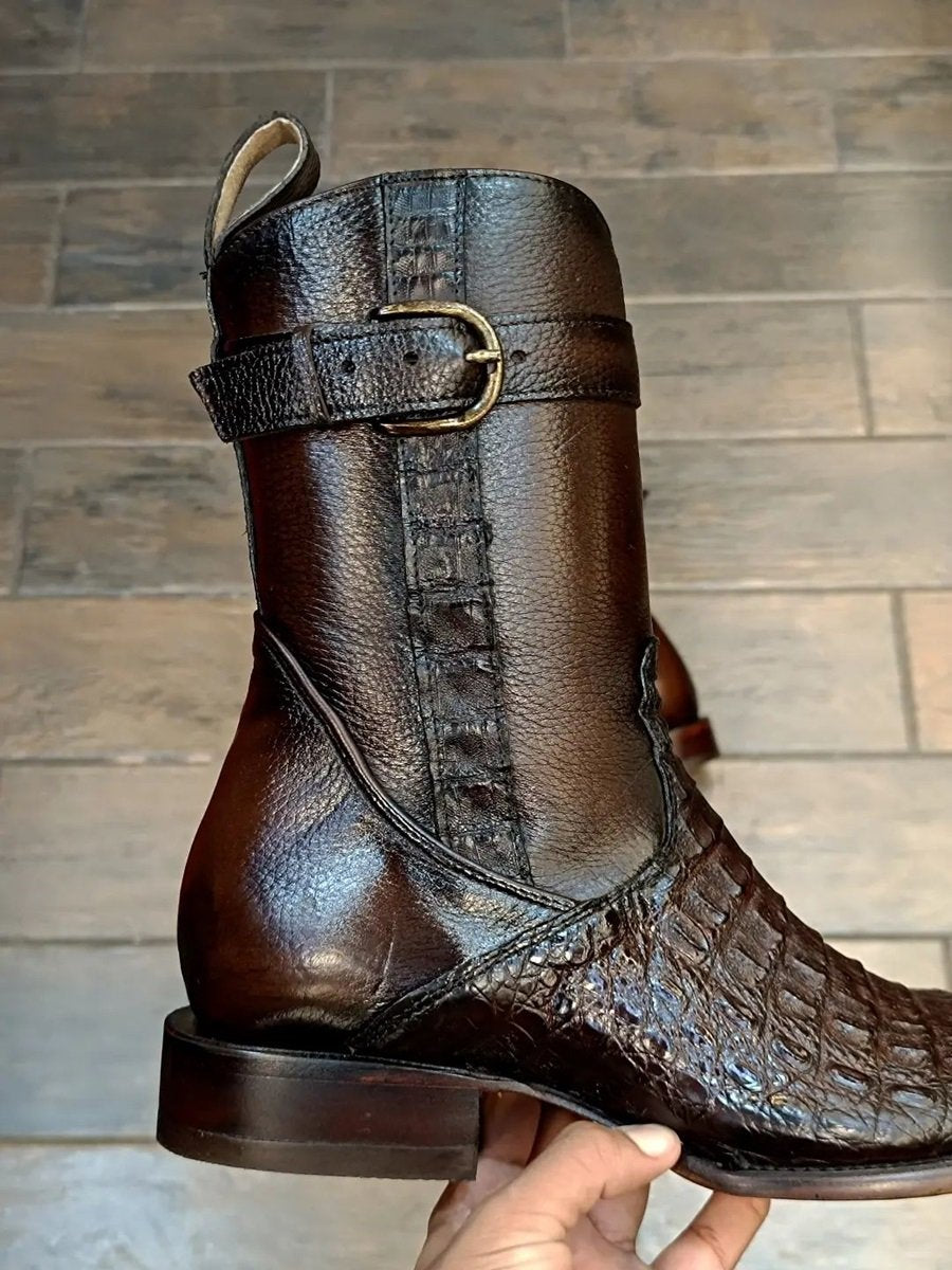 Men's Handmade Buckle Crocodile Boots