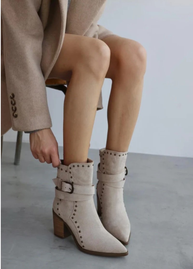 Alexa Belt Buckle Studded Heeled Women's Boots