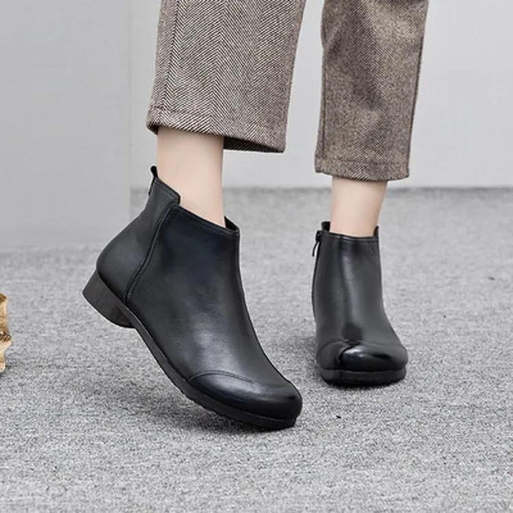 Women Fashion Square Toe Side Zip Retro Short Boots
