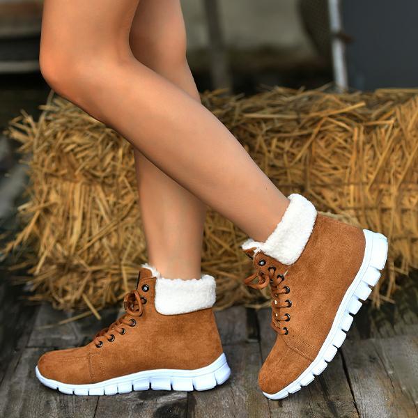 Women's Casual Plush Cuffed Lace Up Boots