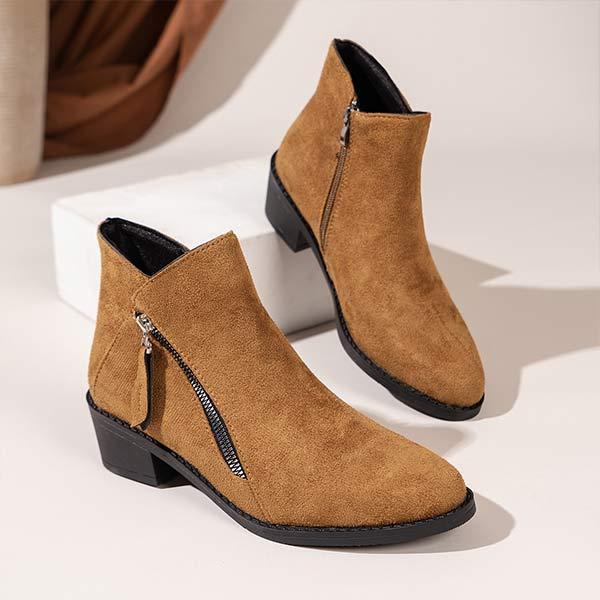 Women's Suede Chunky Heel Short Boots