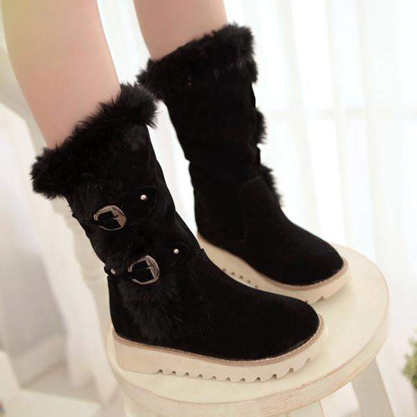 Women's Casual Thick Soled Furry Gear Sole Warm Cotton Boots