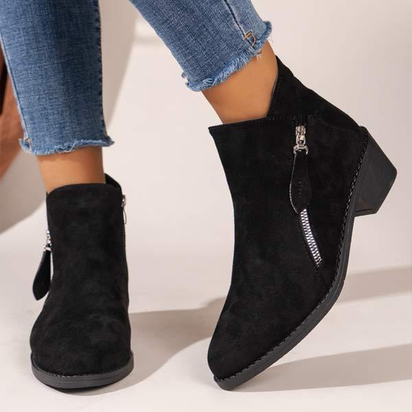 Women's Suede Chunky Heel Short Boots