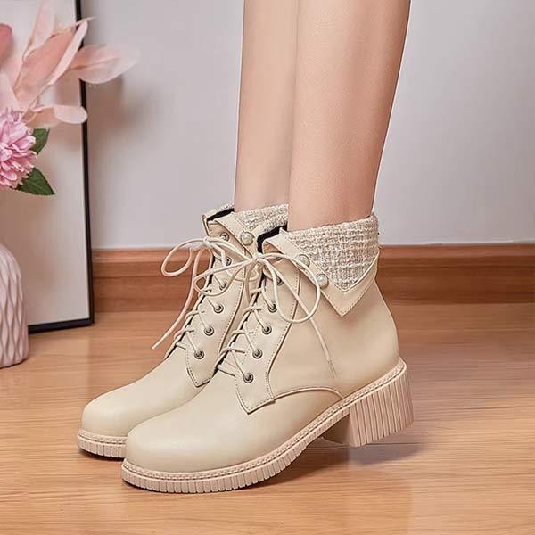 Women's Strap-Adorned Short Boots With Chunky Martin Heels
