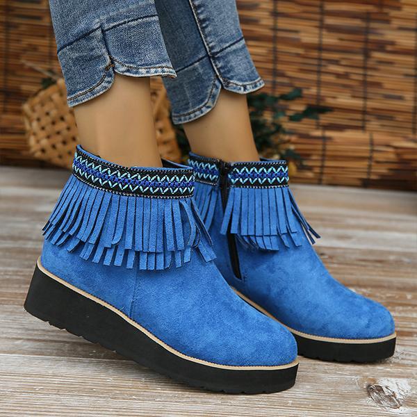 Women's Casual Ethnic Style Tassel Thick Sole Short Boots