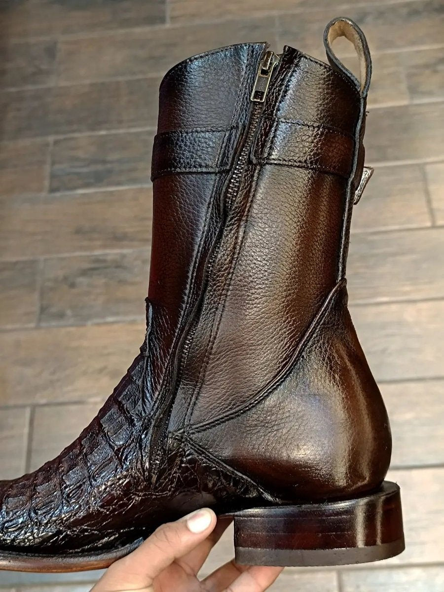 Men's Handmade Buckle Crocodile Boots