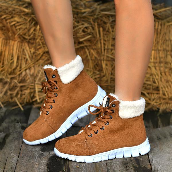 Women's Casual Plush Cuffed Lace Up Boots