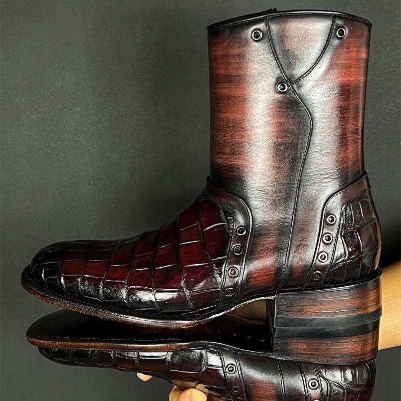 Men's Retro Croc-Print Western Boots