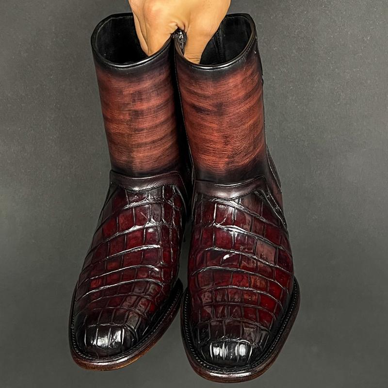 Men's Retro Croc-Print Western Boots