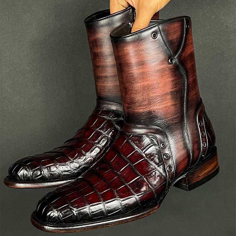 Men's Retro Croc-Print Western Boots