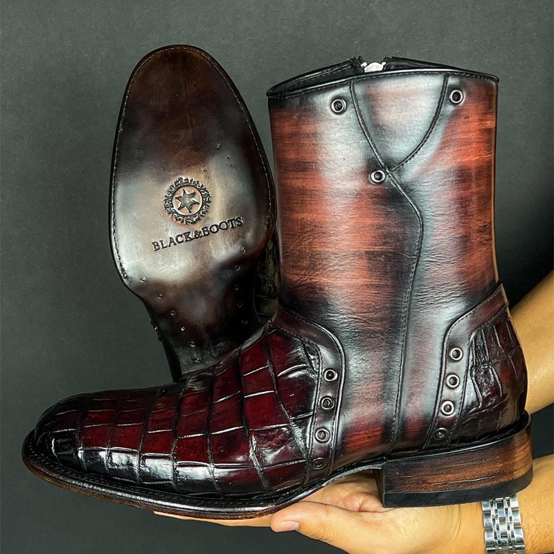 Men's Retro Croc-Print Western Boots