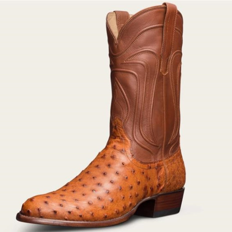 Roman Cozy Mid-Heel Ostrich Knights Boots