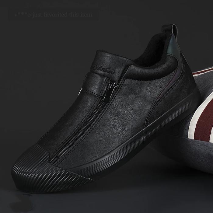 Men's Yellow Leather Slip-On Sneakers With Zipper Closure For Casual Wear